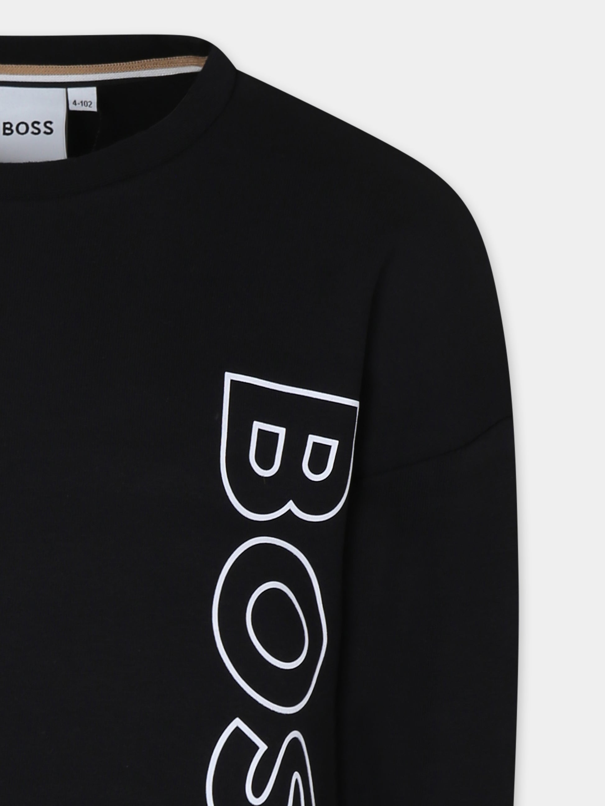 Felpa nera per bambino con logo,Boss,J25Q13 09B