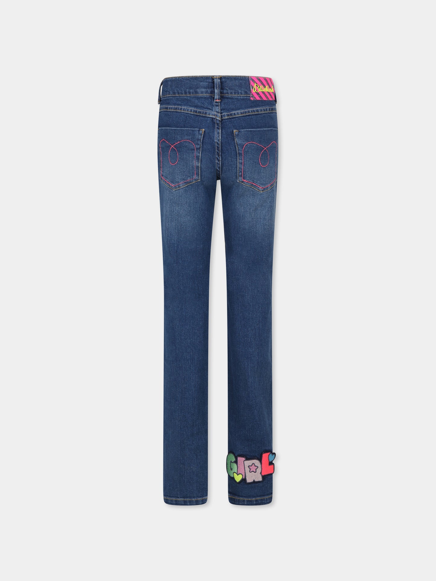 Jeans blu per bambina con ricami e logo,Billieblush,U14678 Z10