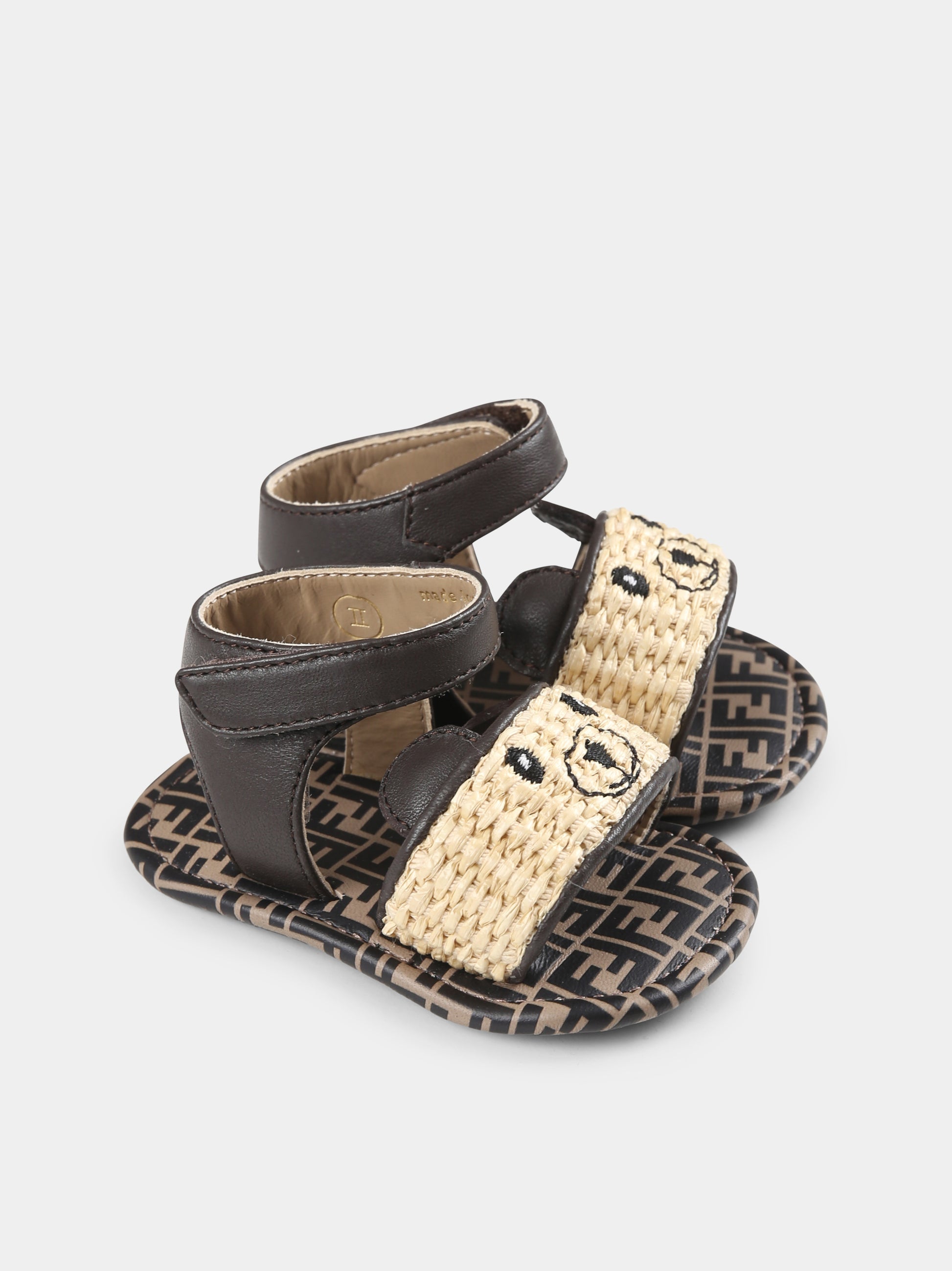 Sandali marroni per neonata con orso,Fendi Kids,BUR103 AU2C F1SV2