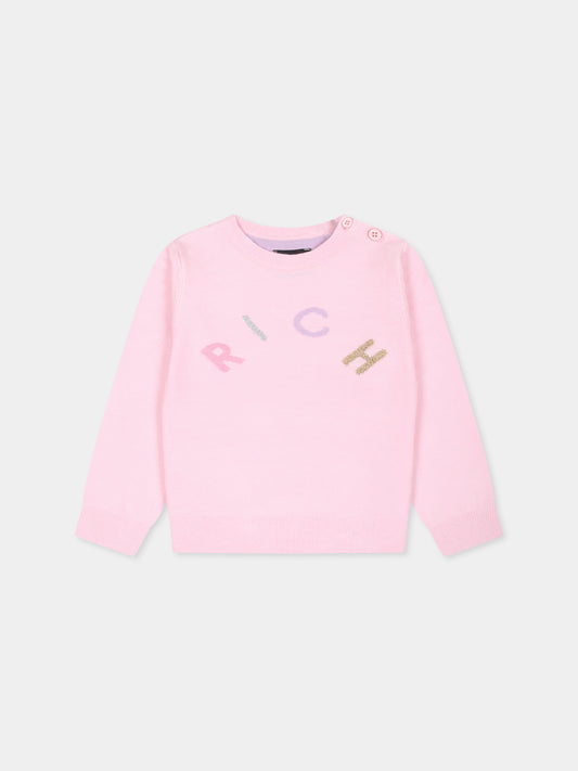 Maglione rosa per neonata con logo,Richmond,RIA24057MA PINK LIGHT