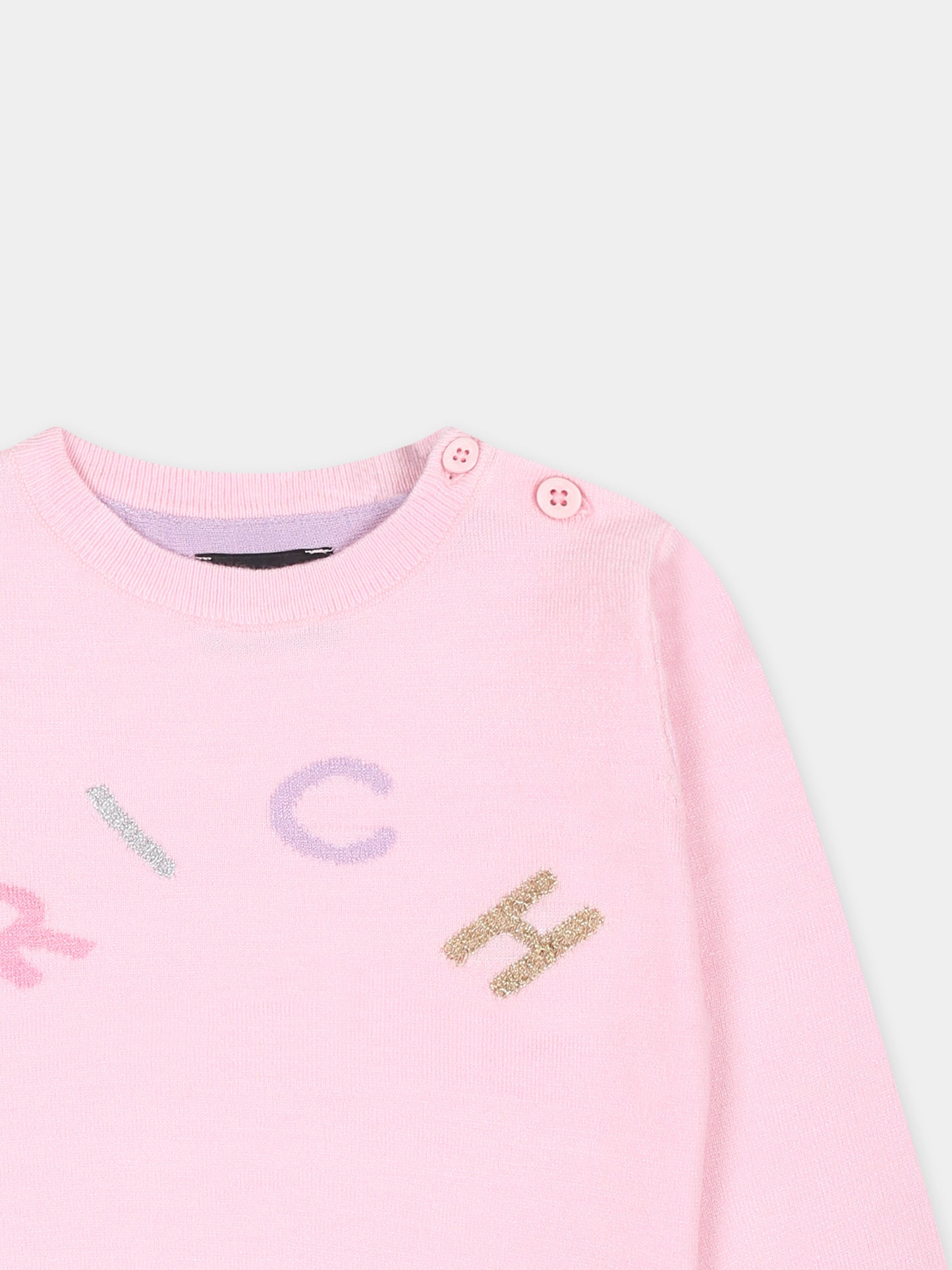 Maglione rosa per neonata con logo,Richmond,RIA24057MA PINK LIGHT