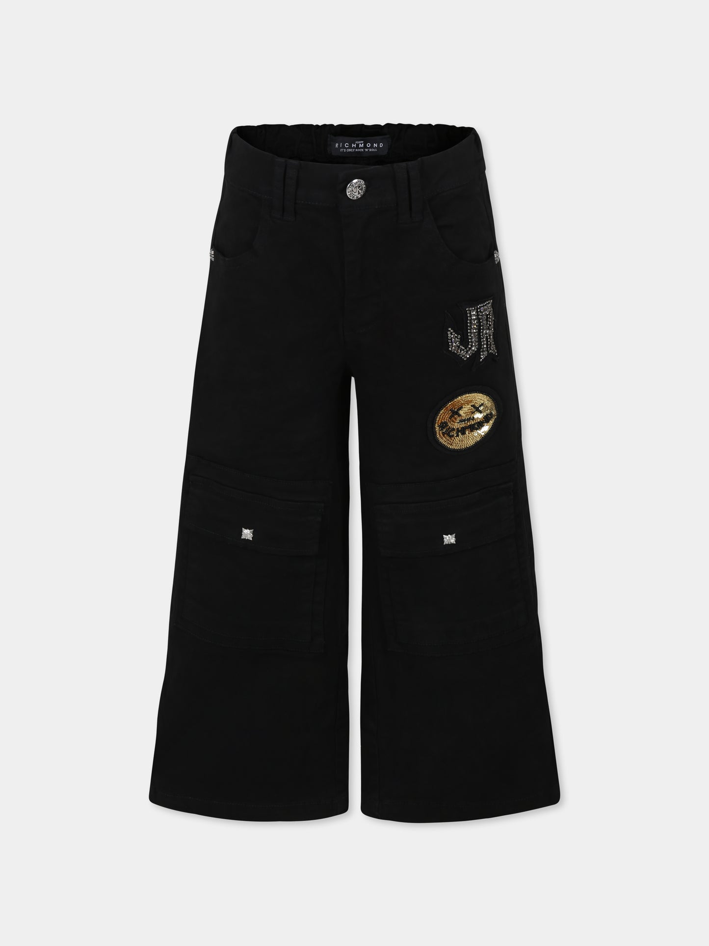 Pantaloni neri per bambino con smile e logo,Richmond,RGA24034PA BLACK