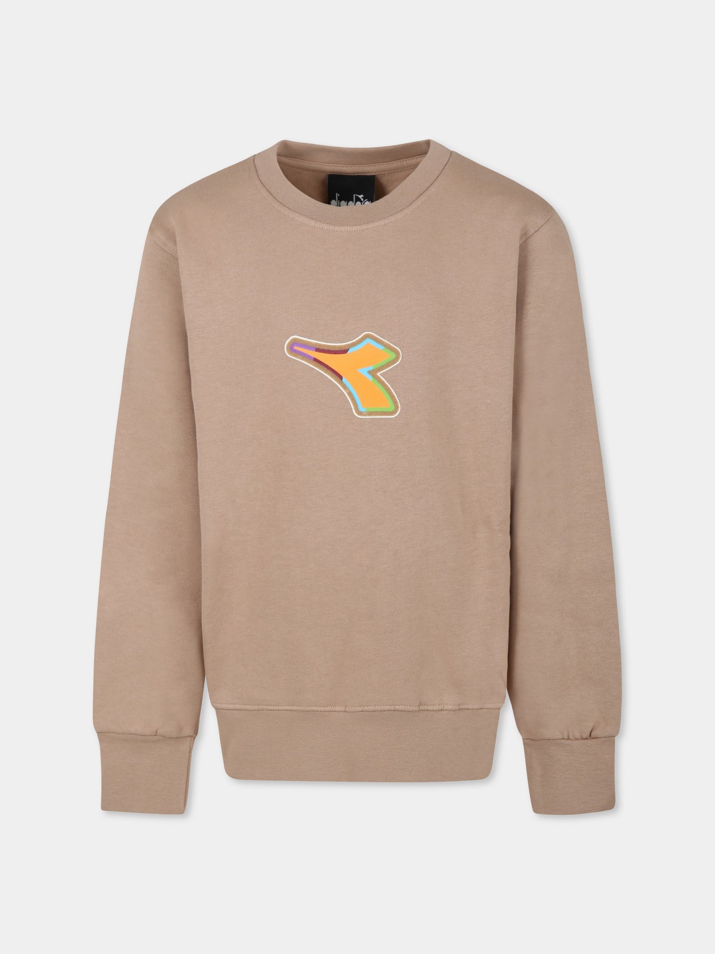 Felpa beige per bambino con logo,Diadora Kids,F3DIJBSW009 015