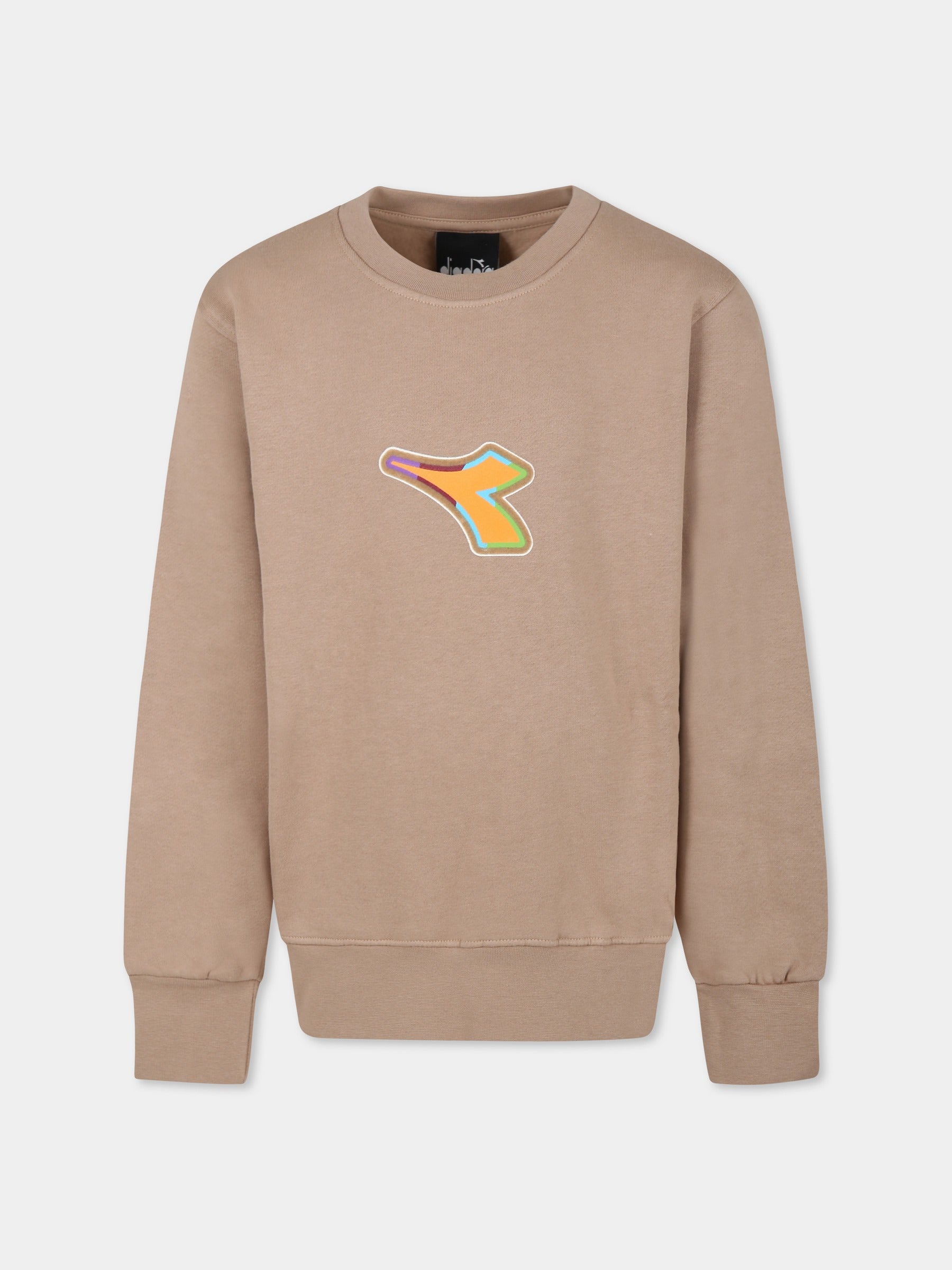 Felpa beige per bambino con logo,Diadora Kids,F3DIJBSW009 015
