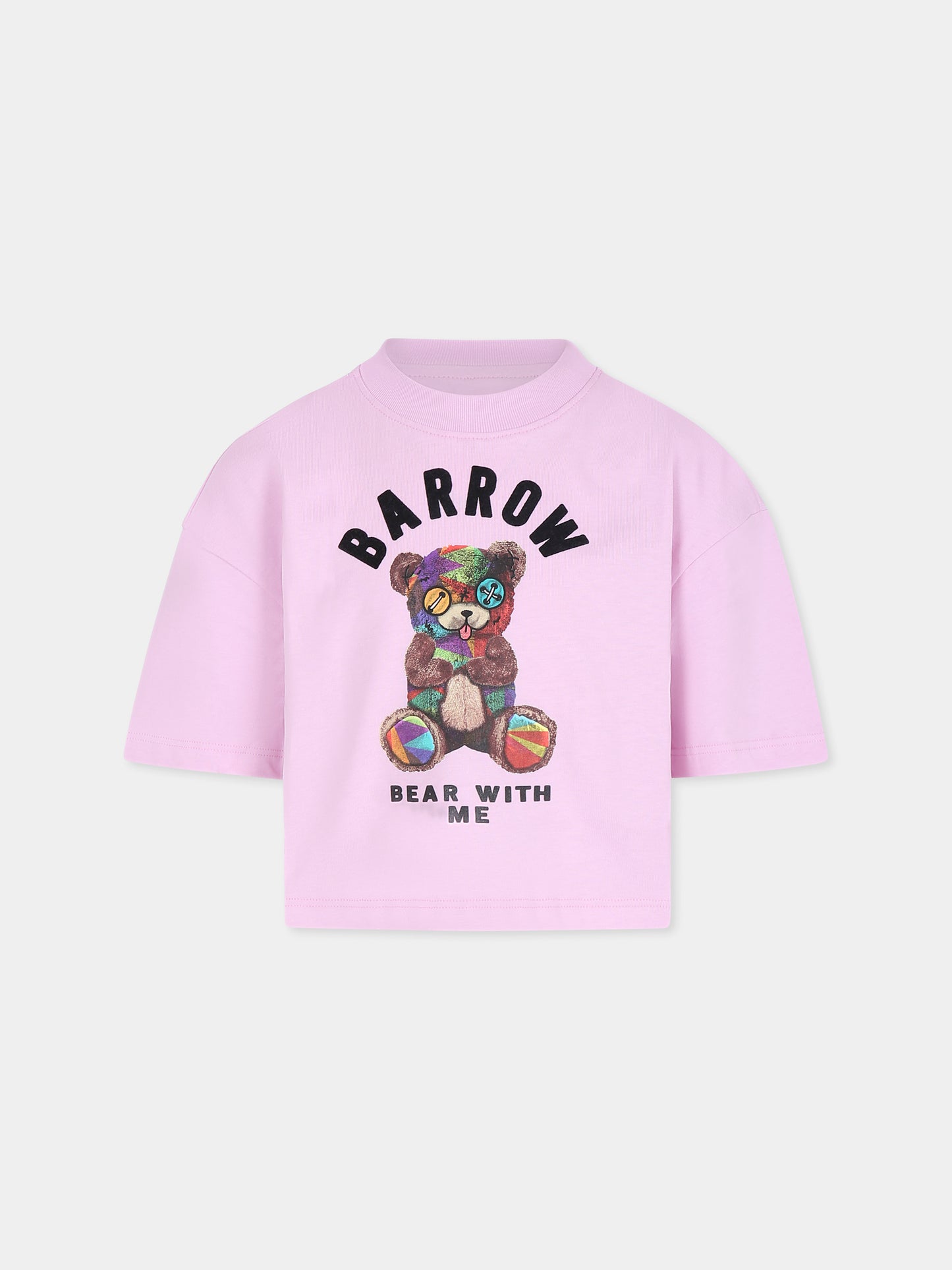 T-shirt rosa per bambina con stampa Bear,Barrow,F4BKJGTH144 BW014