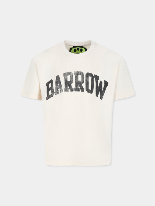 T-shirt avorio per bambini con logo e smile,Barrow,F4BKJUTH010 013