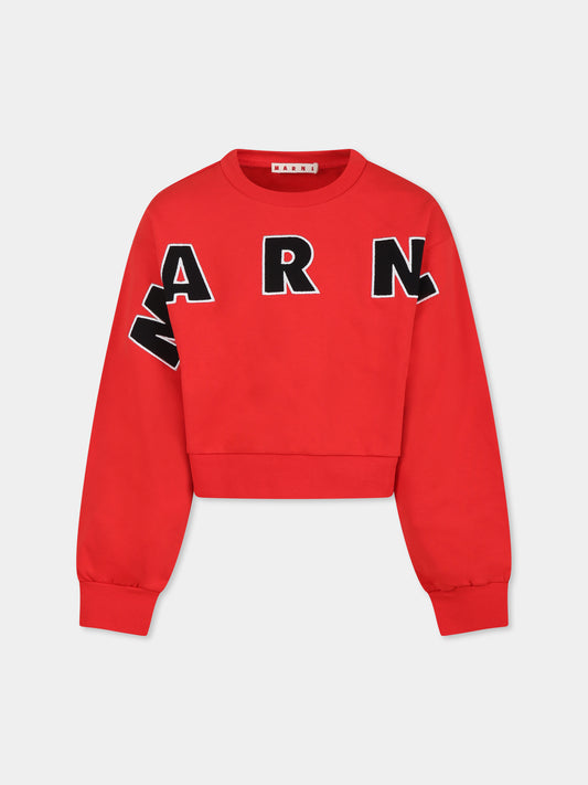 Felpa crop rossa per bambina con logo,Marni Kids,M01193 M00RE MS220F 0M416