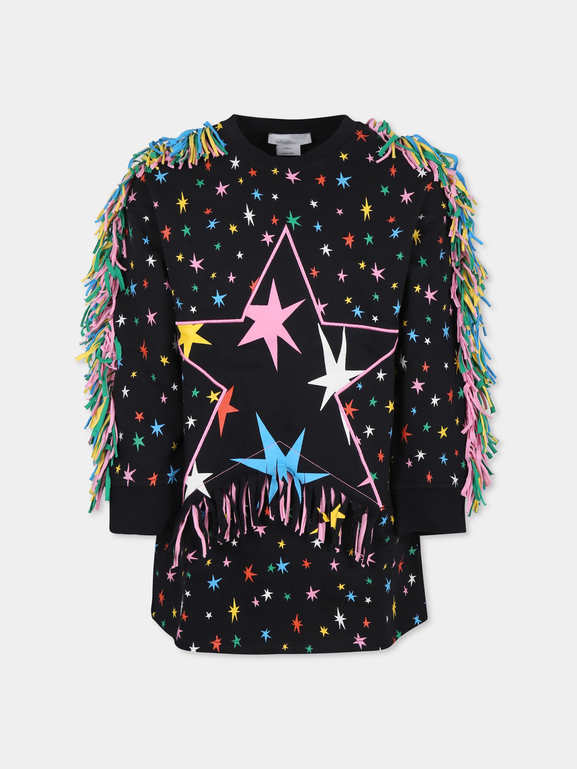 Vestito nero per bambina con stelle all over,Stella Mccartney Kids,TV1C50 Z2286 930MC