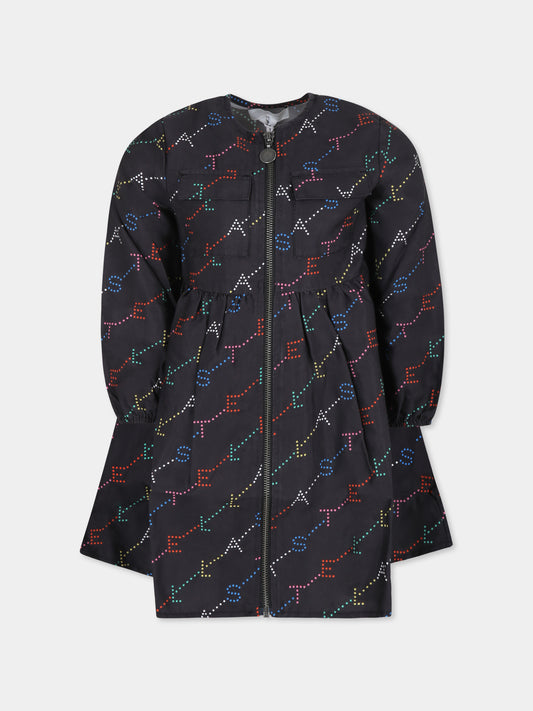 Vestito nero per bambina con logo all over,Stella Mccartney Kids,TV1D70 Z2068 930MC