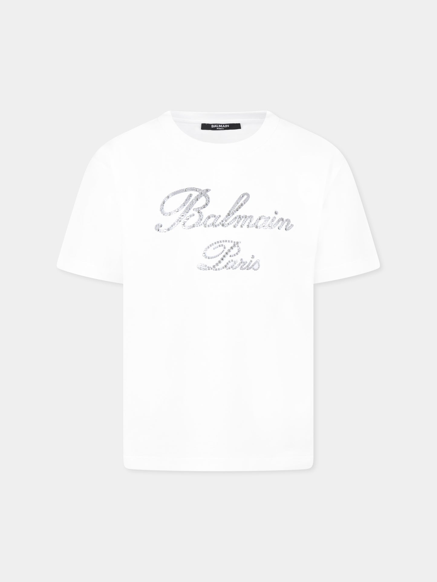 T-shirt bianca per bambina con logo,Balmain Kids,BV8Q51 Z0057 100AG