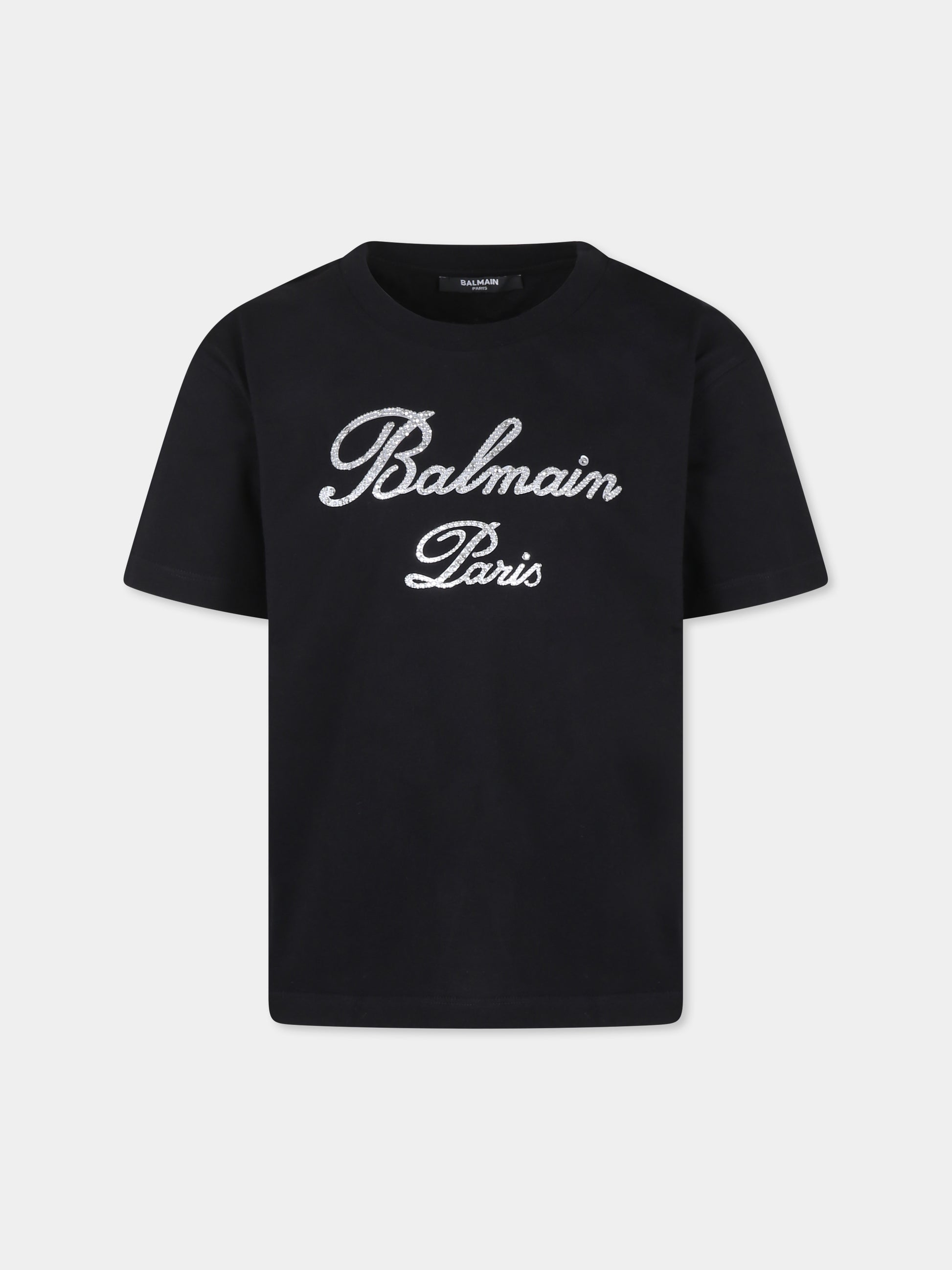 T-shirt nera per bambina con logo,Balmain Kids,BV8Q51 Z0057 930AG