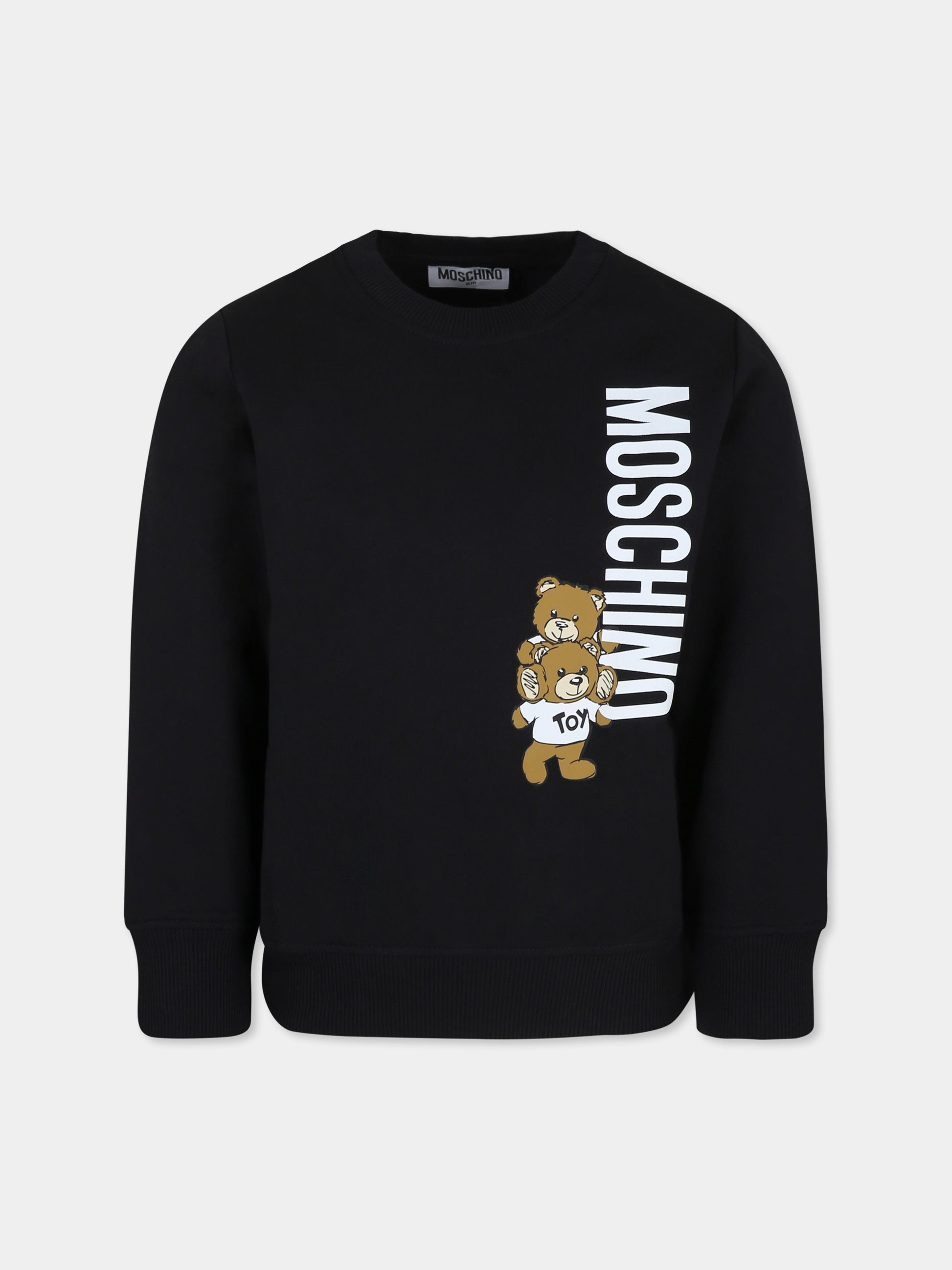 Felpa nera per bambini con Teddy Bears e logo,Moschino Kids,H8F05R LCA14 60100