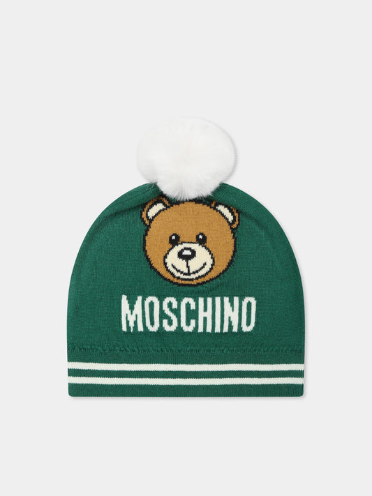 Berretto verde per bambini con Teddy Bear,Moschino Kids,HUX02K LHE43 30139