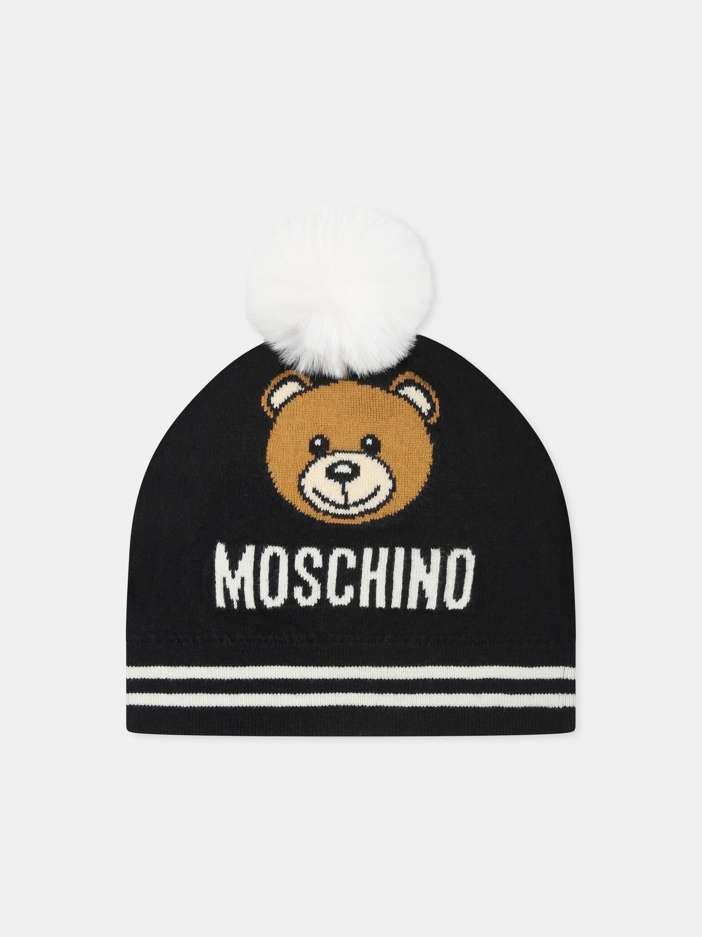 Berretto nero per bambini con Teddy Bear,Moschino Kids,HUX02K LHE43 60100