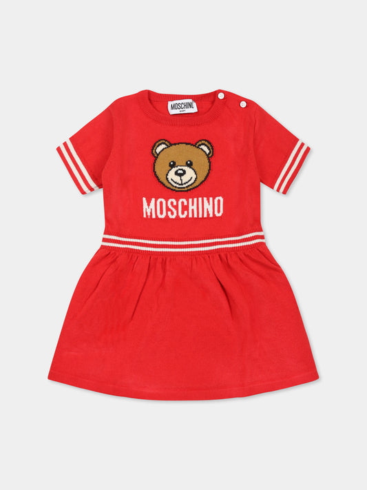 Vestito rosso per neonata con Teddy Bear,Moschino Kids,MDV0BO LHE43 50109