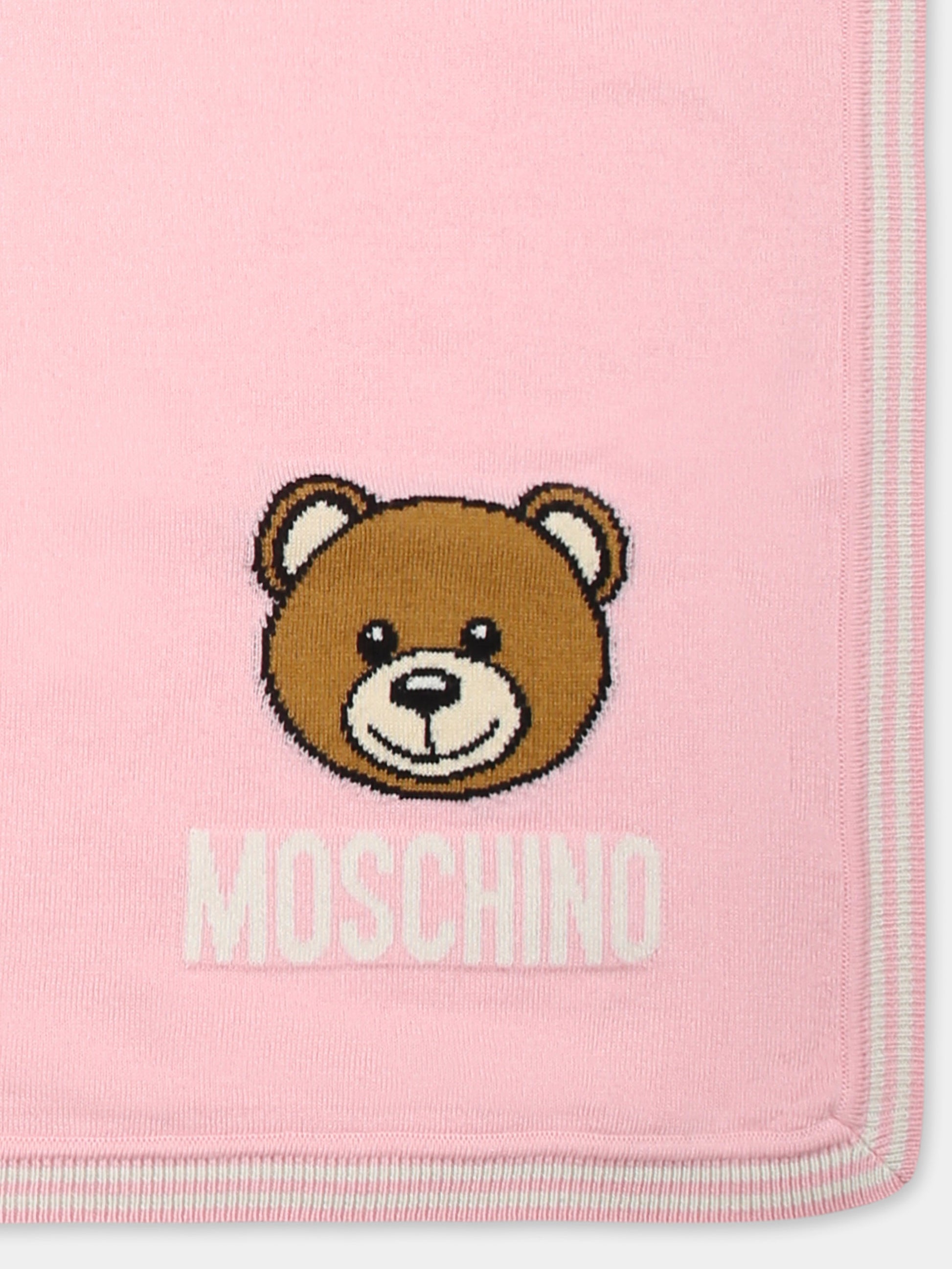 Coperta rosa per neonata con Teddy Bear,Moschino Kids,MUB00E LHE43 50209