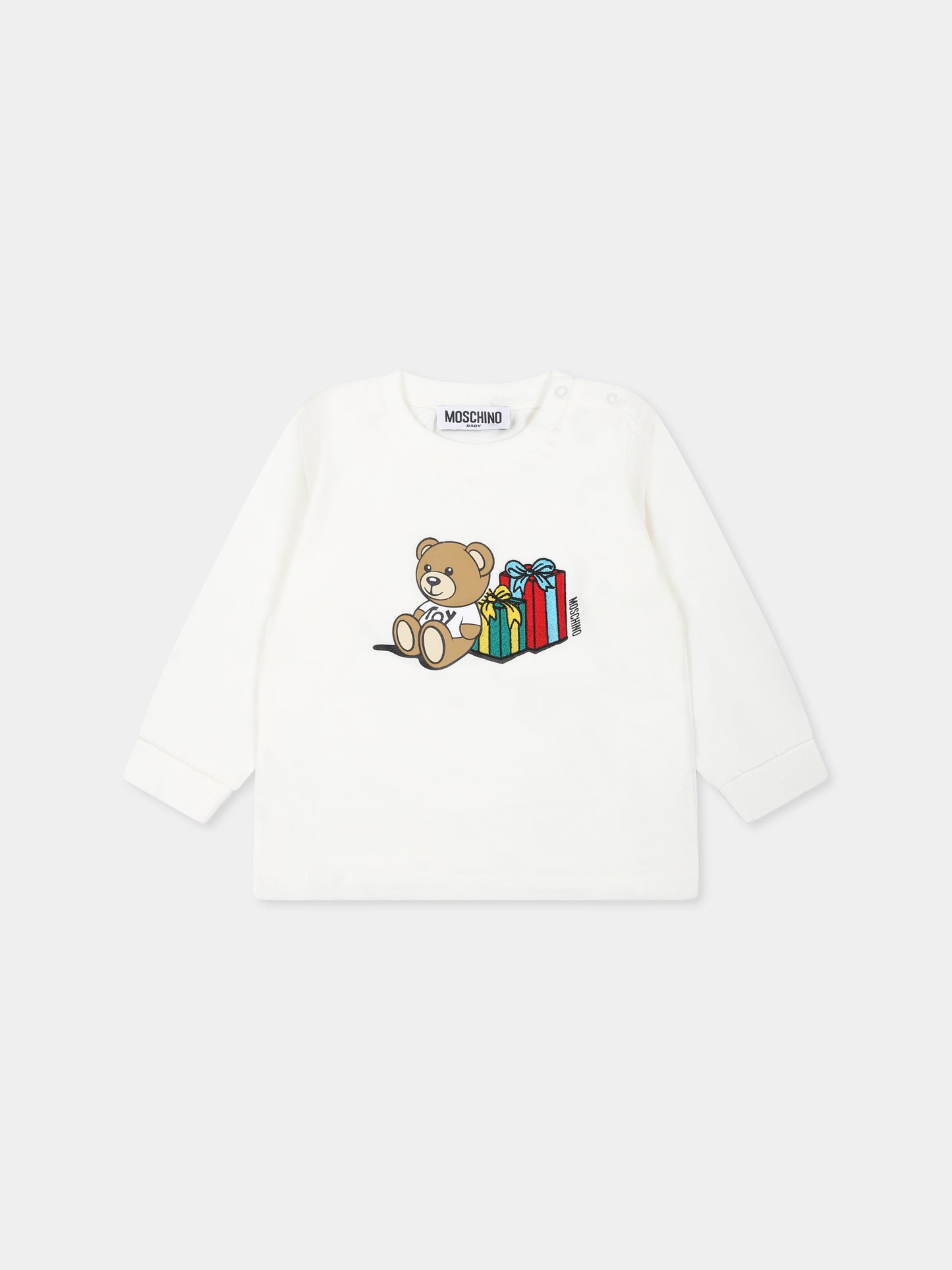 T-shirt bianca per neonati con Teddy Bear e regali,Moschino Kids,MUO00V LAA10 10063