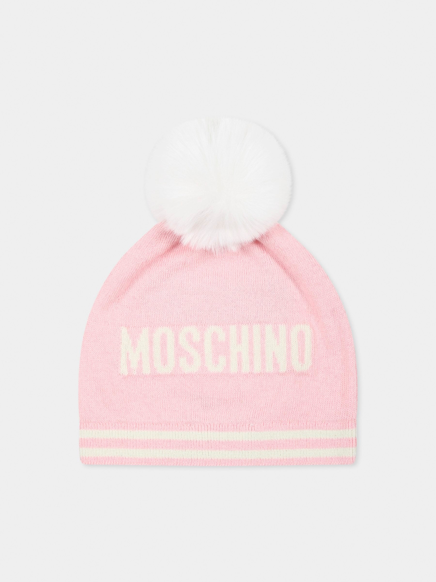 Berretto rosa per neonata con Teddy Bear,Moschino Kids,MUX04W LHE43 50209