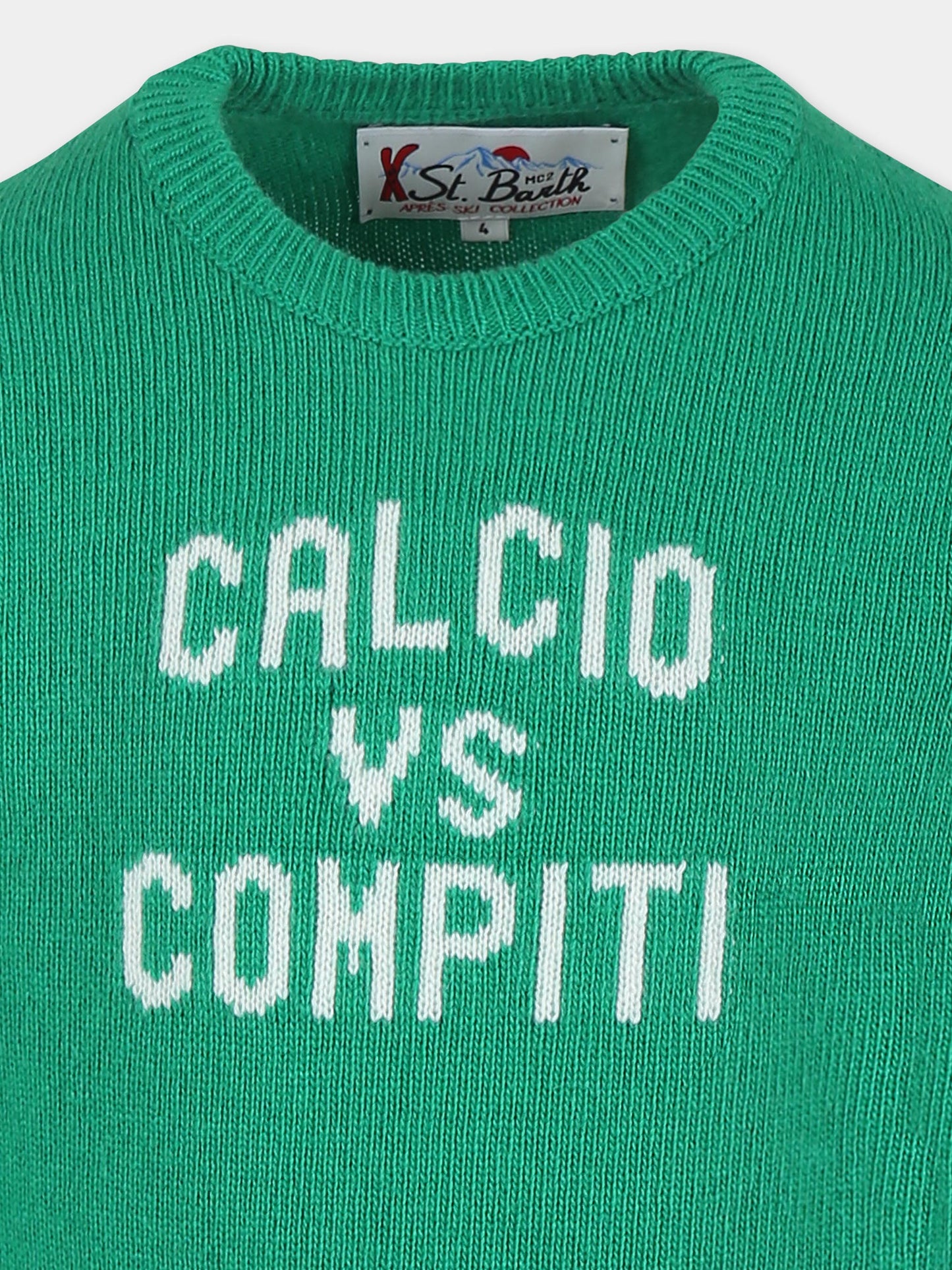 Maglione verde per bambino con scritta Calcio vs Compiti,Mc2 Saint Barth,DOU0001 - 02478G