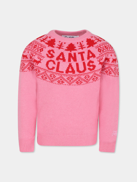 Maglione rosa per bambina con scritta Santa Claus,Mc2 Saint Barth,PRC0001 RESA21