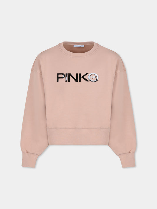 Felpa crop rosa per bambina con logo,Pinko,F4PIJGSW090 261