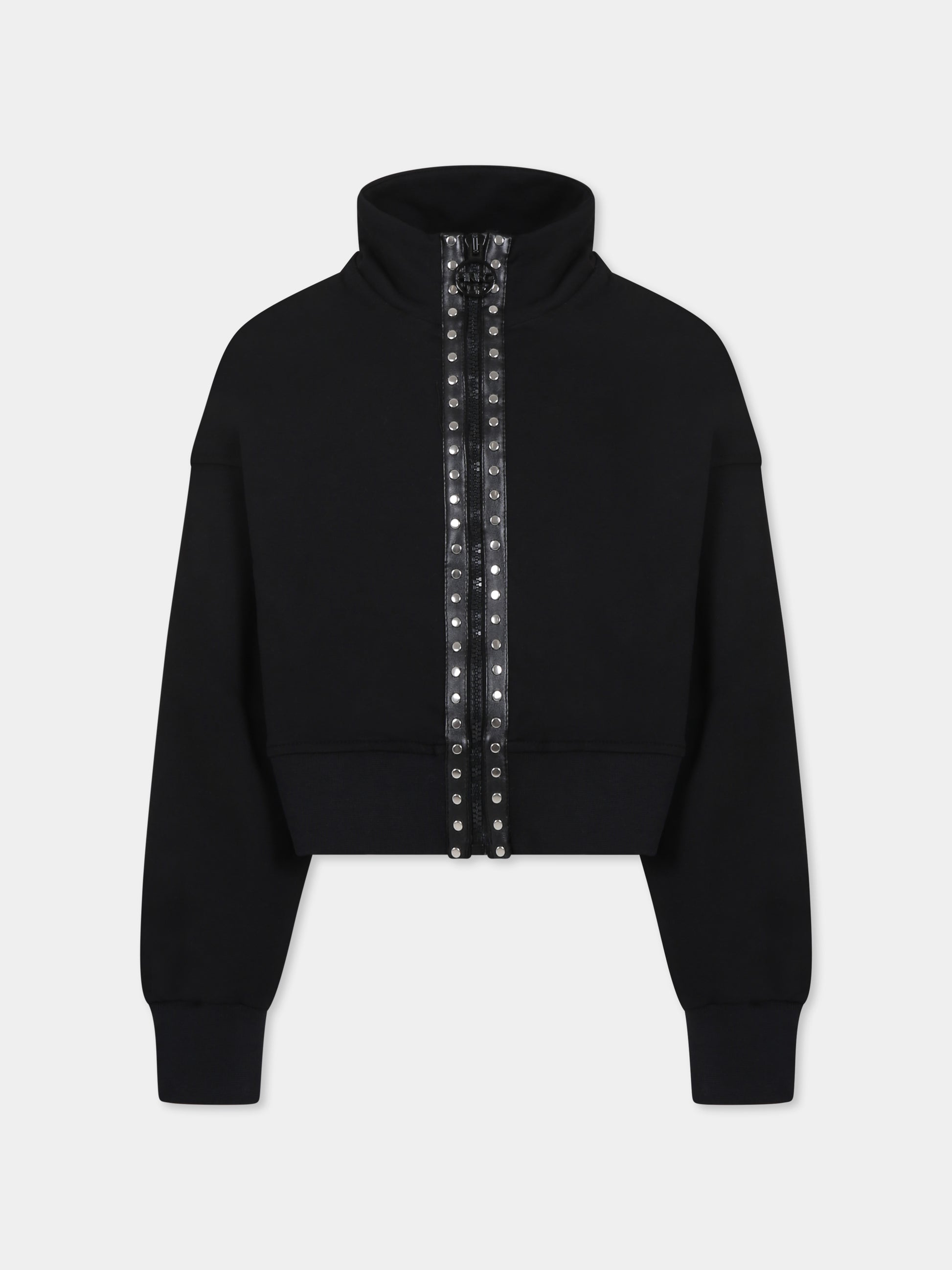 Felpa nera per bambina con logo e borchie,Pinko,F4PIJGZS045 110