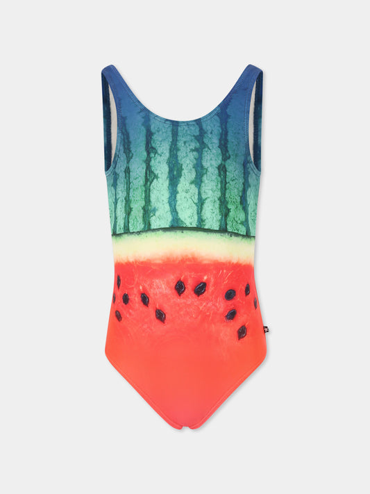 Multicolor swimsuit for girl with watermelon print
