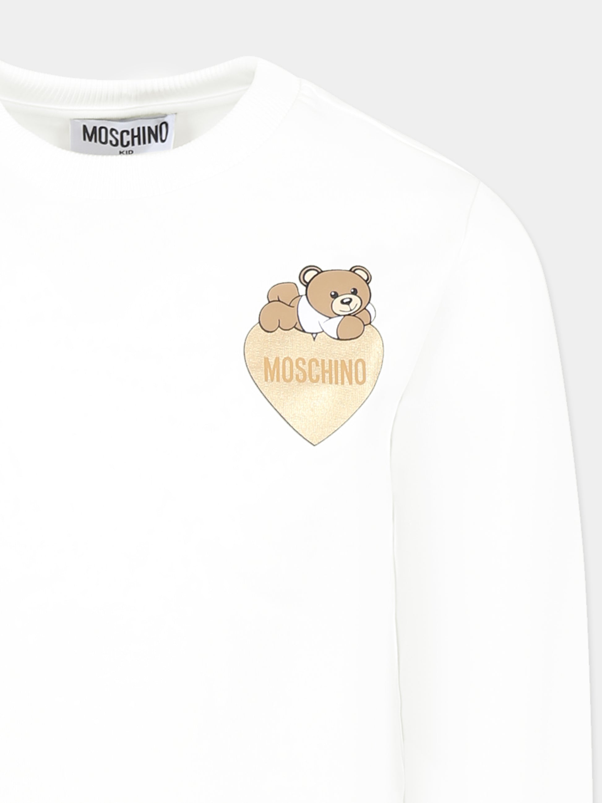 Felpa bianca per bambina con Teddy Bear,Moschino Kids,HHF02M LDA16 10063