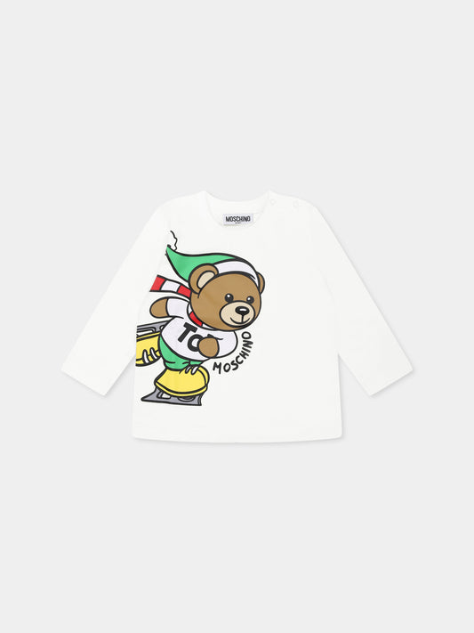 T-shirt bianca per neonati con Teddy Bear natalizio,Moschino Kids,MSO00R LAA10 10063