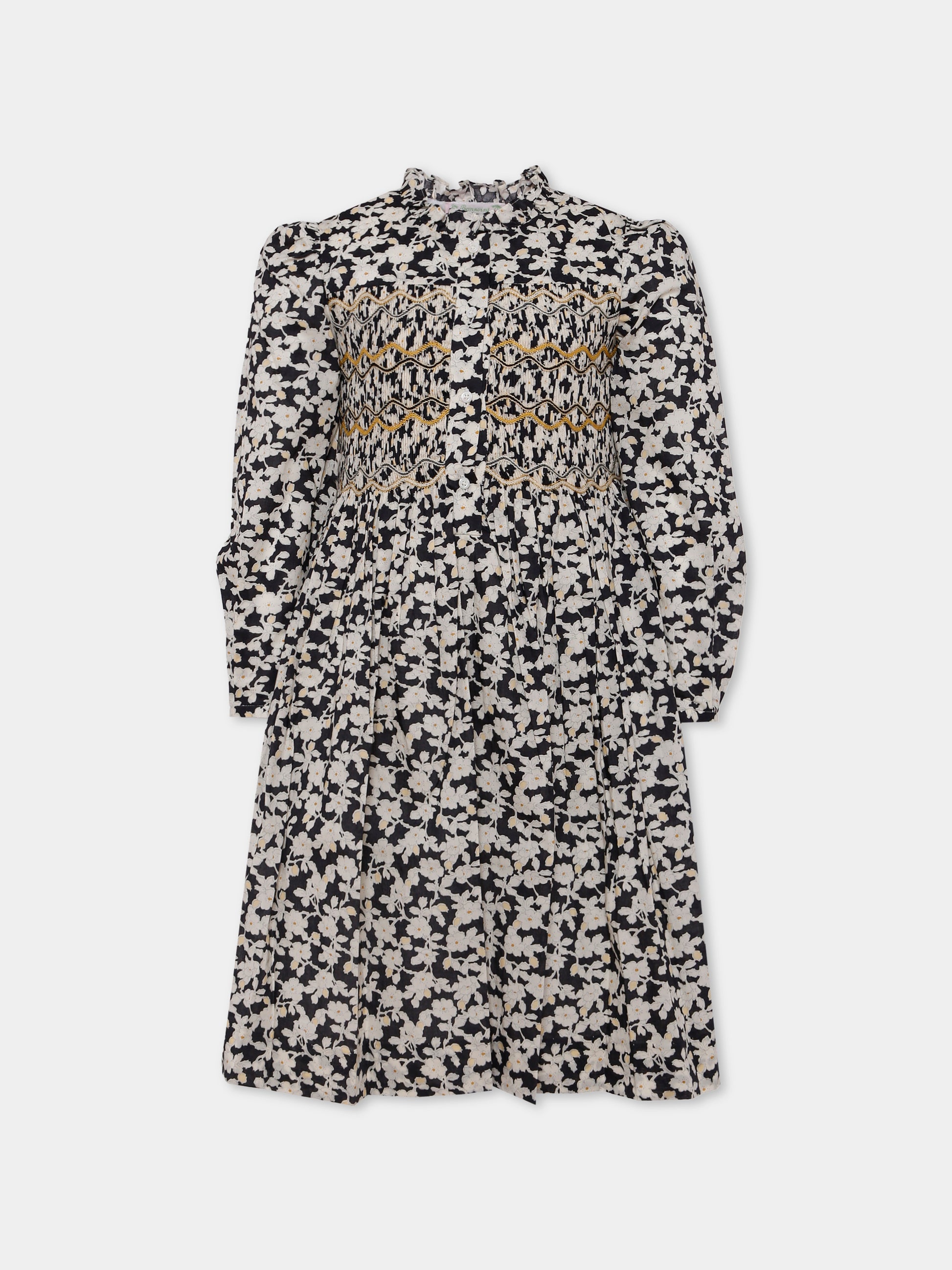 Vestito nero per bambina con stampa florale,Bonpoint,P05GDRW00011 599