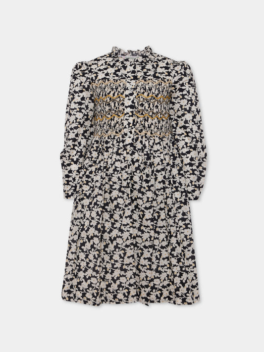 Vestito nero per bambina con stampa florale,Bonpoint,P05GDRW00011 599