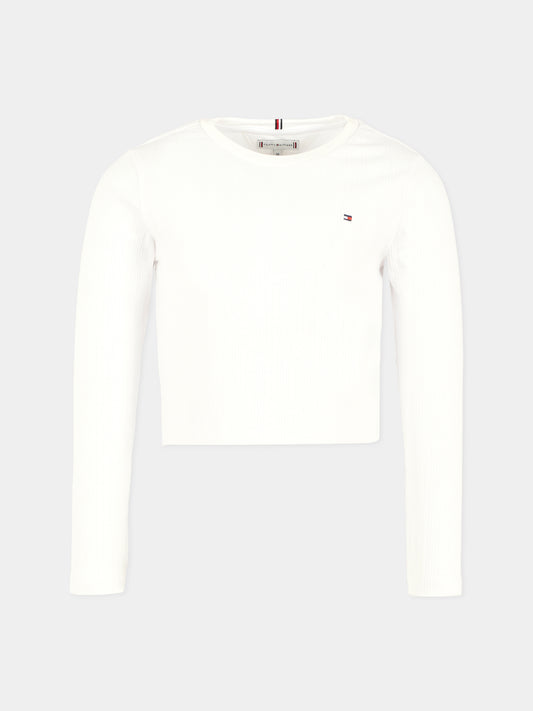 T-shirt bianca per bambina con bandierina,Tommy Hilfiger Junior,25CTHKG0KG08631 YBR