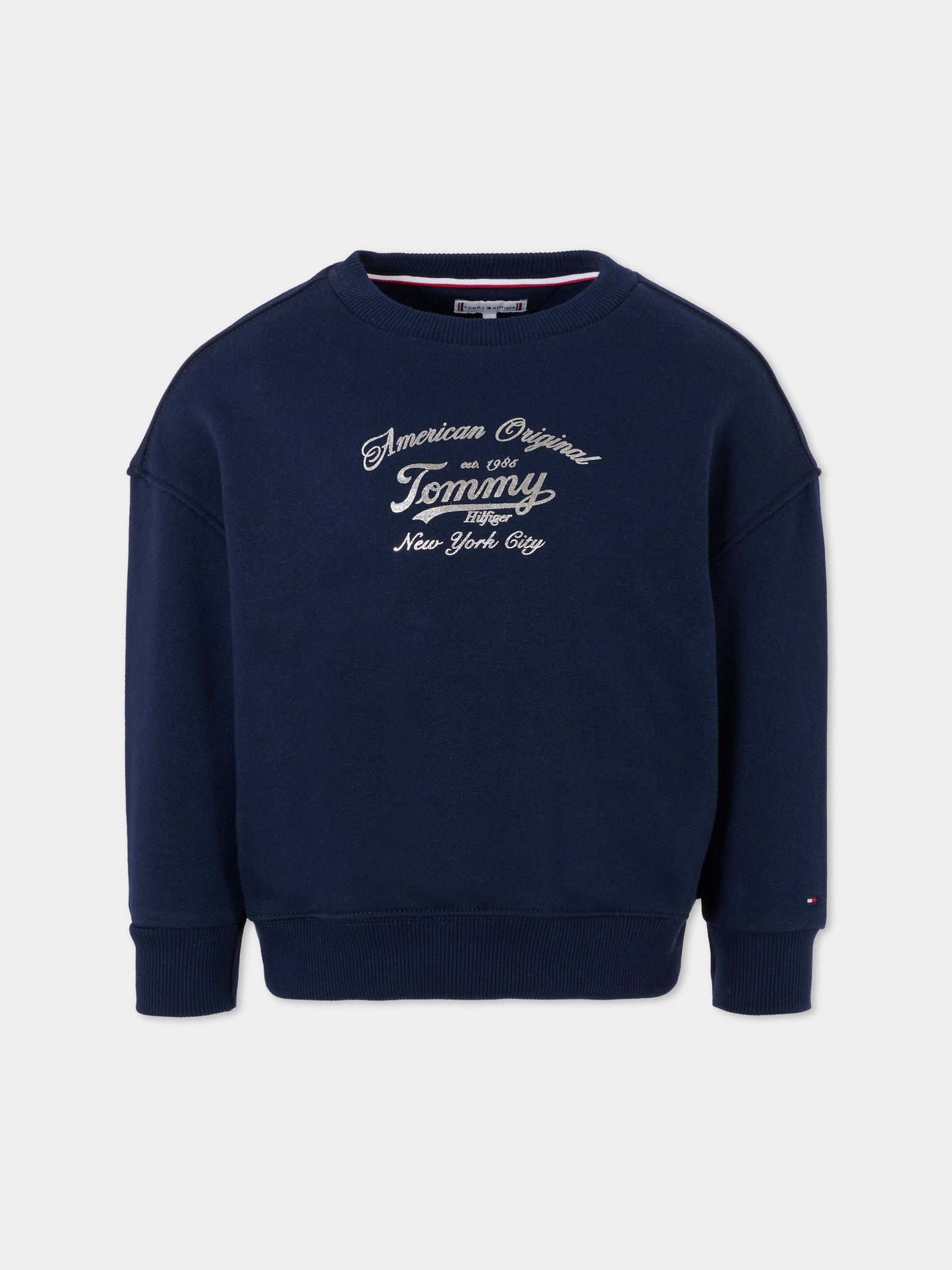 Felpa blu per bambina con logo argentato,Tommy Hilfiger Junior,25CTHKG0KG08683 C1G