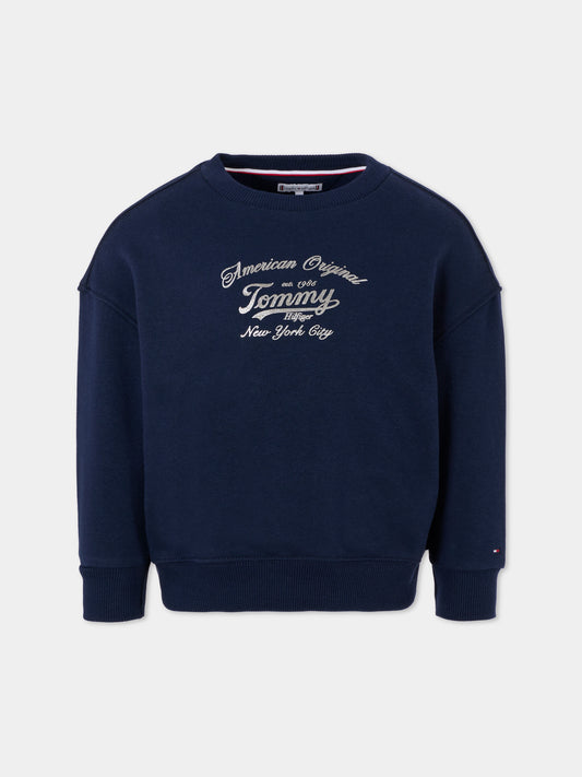 Felpa blu per bambina con logo argentato,Tommy Hilfiger Junior,25CTHKG0KG08683 C1G