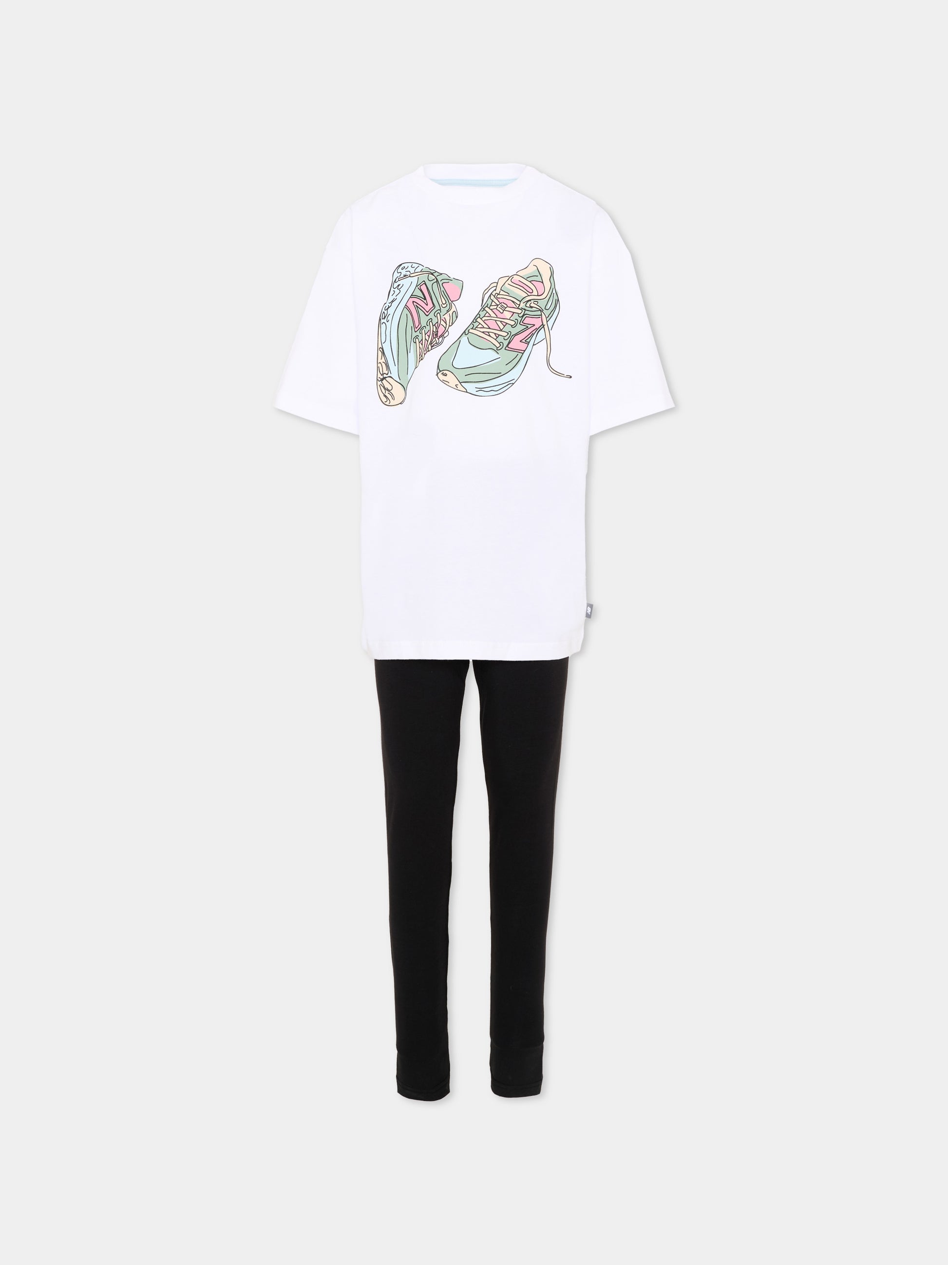 Completo sportivo bianco per bambina con stampa sneakers,New Balance,LAKG0242 BWE