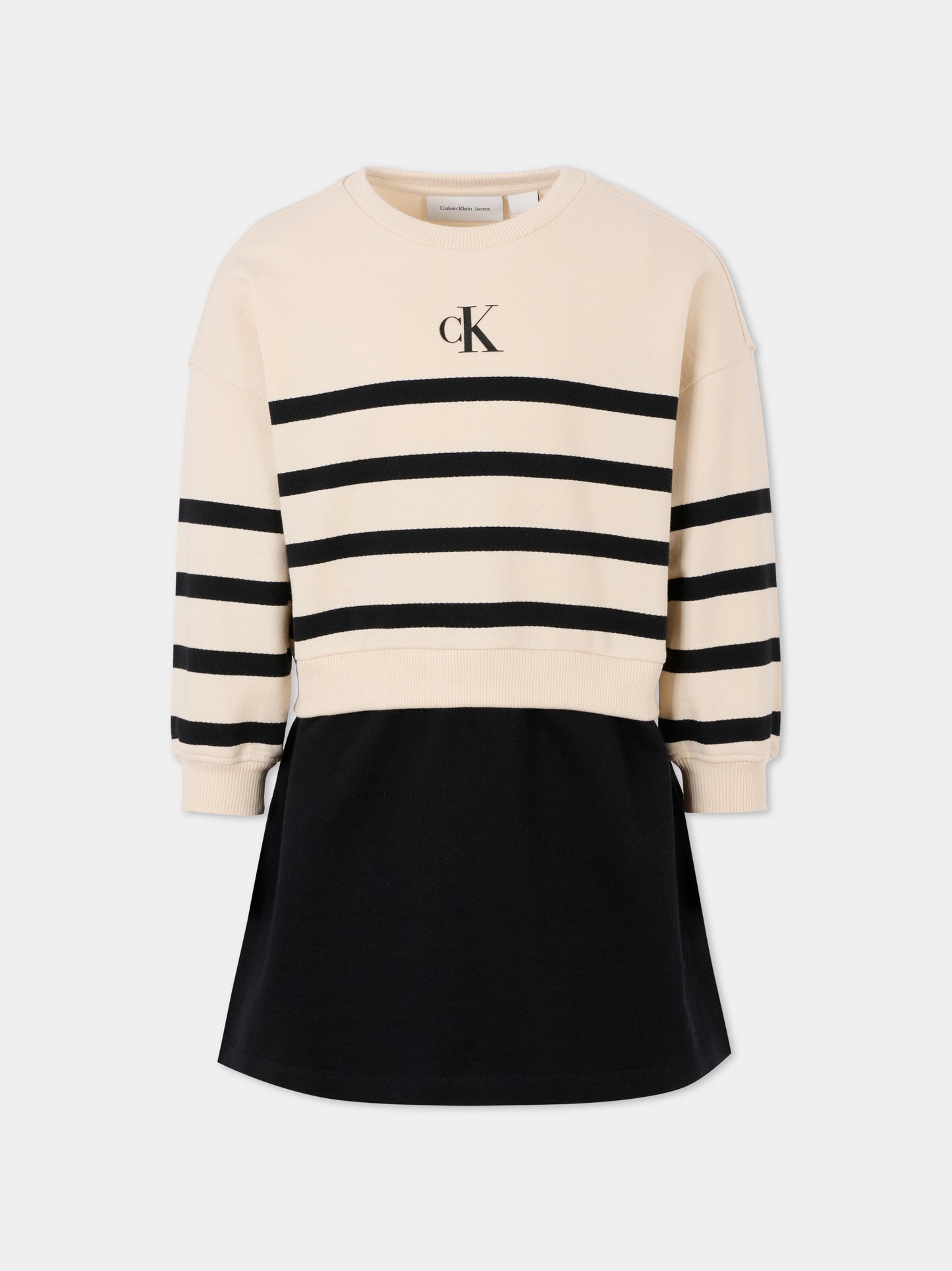 Vestito beige per bambina con logo nero,Calvin Klein Kids,25CCKIG0IG02963 0K4