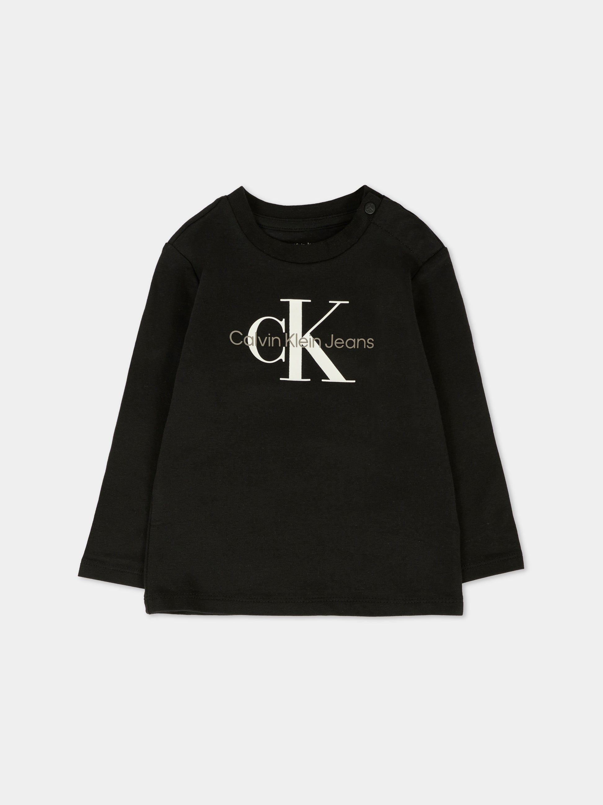T-shirt nera per neonati con logo,Calvin Klein Kids,25CCKIN0IN00005 BEH