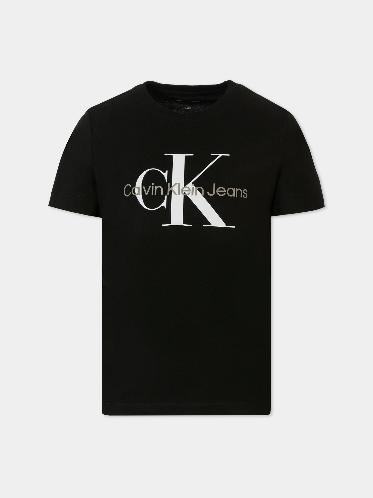 T-shirt nera per bambini con logo bianco,Calvin Klein Kids,25CCKIU0IU00676 BEH