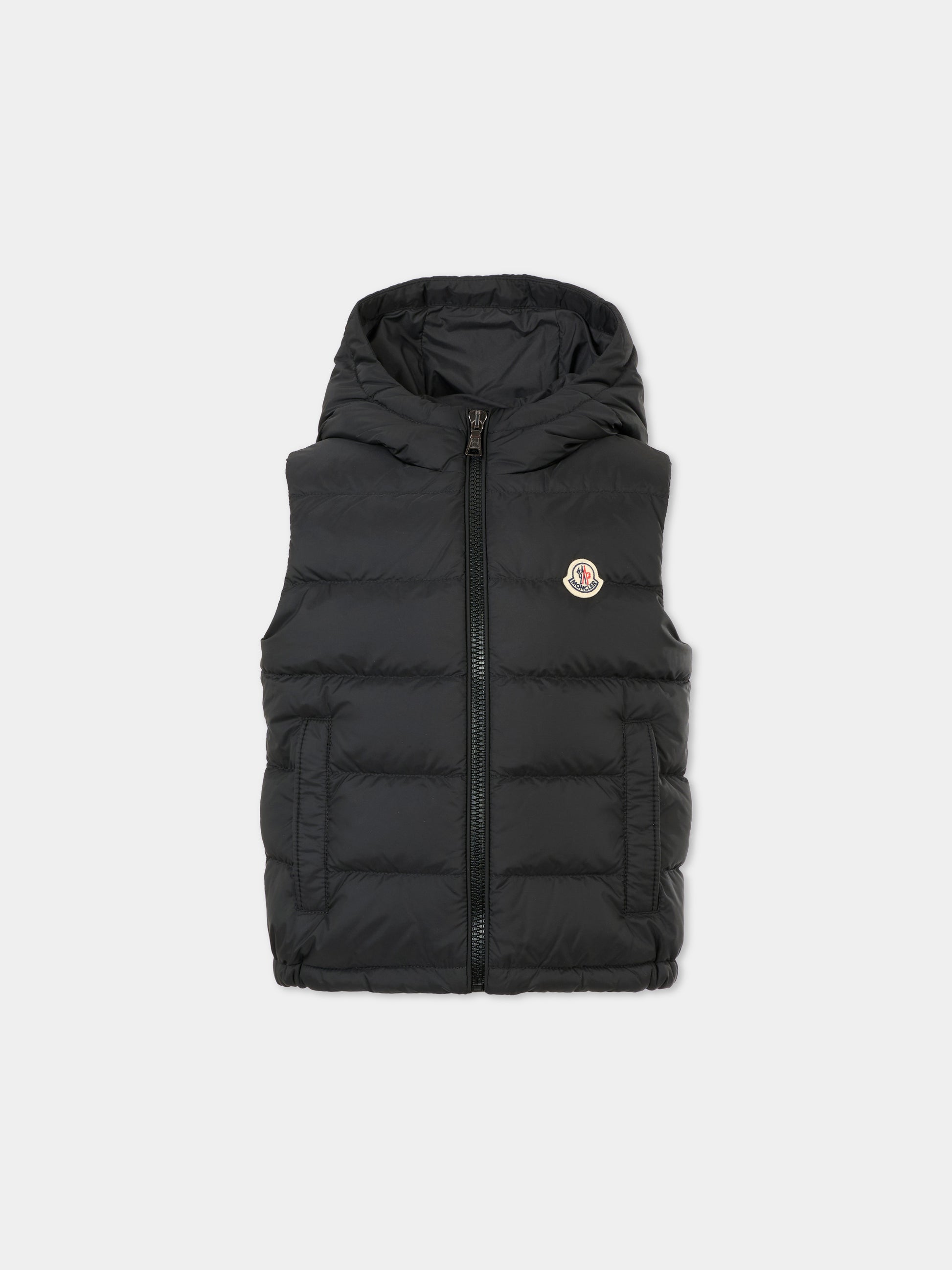 Gilet nero Fudo per bambino con patch logato,Moncler Kids,K2954 - 1A00029 - 53A5E 999