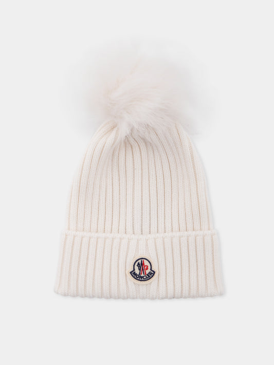 Berretto bianco per bambini con pompon,Moncler Kids,K2954 - 3B00011 - M1131 030