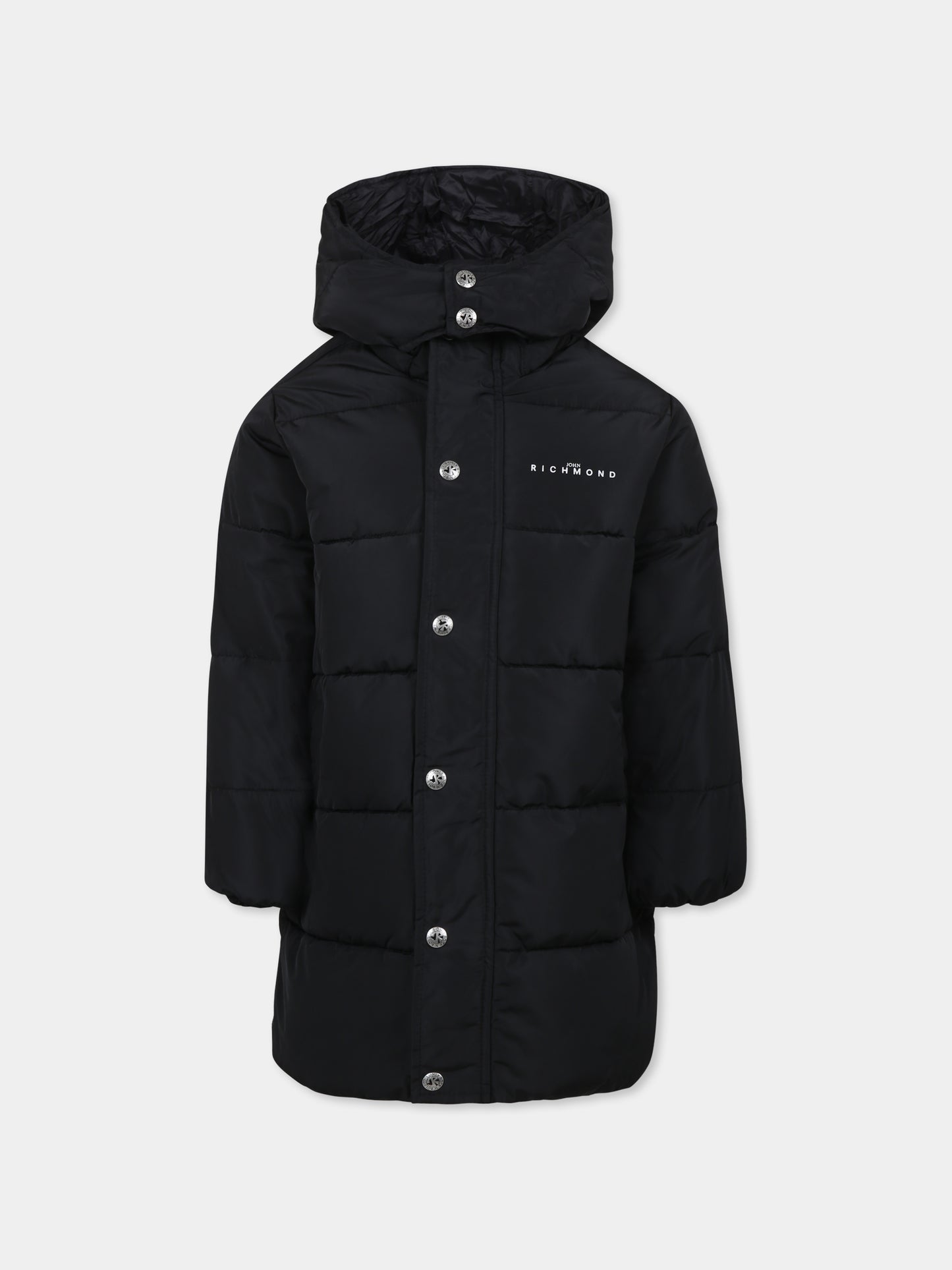 Black down jacket for boy with logo