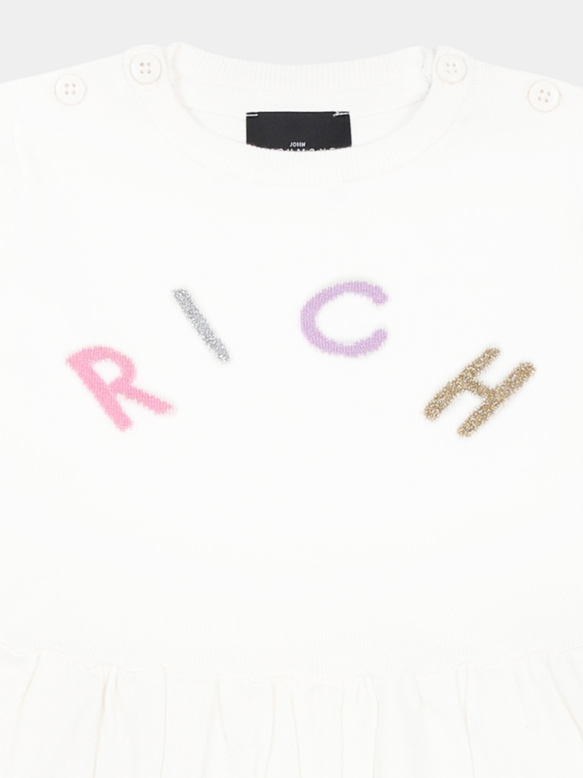 Vestito bianco per neonata con logo,Richmond,RIA24056VE OFF-WHITE