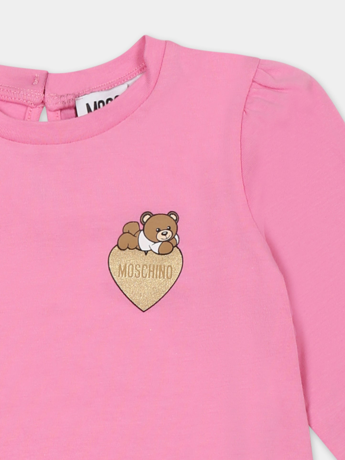 T-shirt rosa per neonata con Teddy Bear,Moschino Kids,MDO00P LBA10 50243