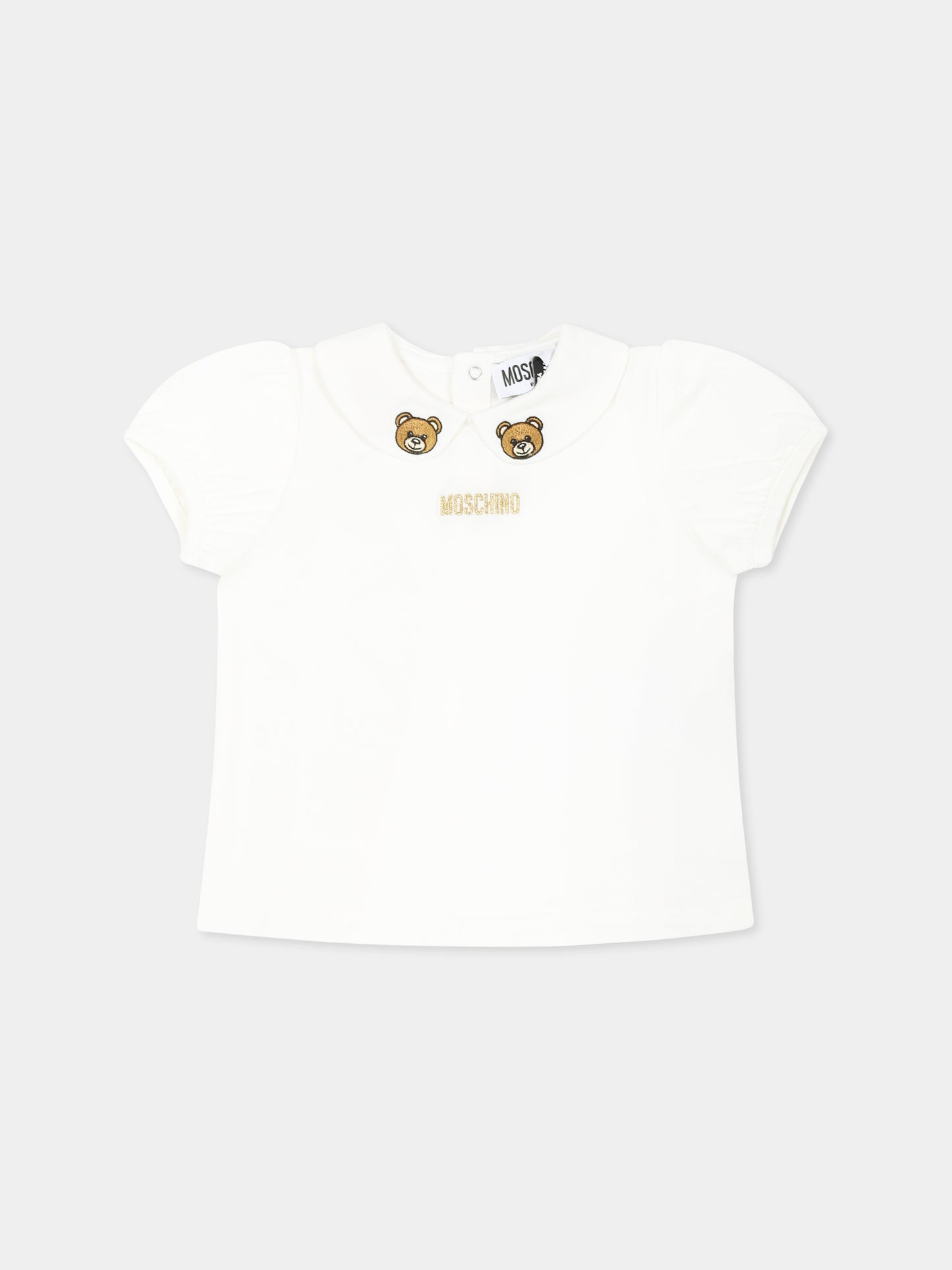 T-shirt bianca per neonata con Teddy Bear,Moschino Kids,MEM02S LBA01 10063