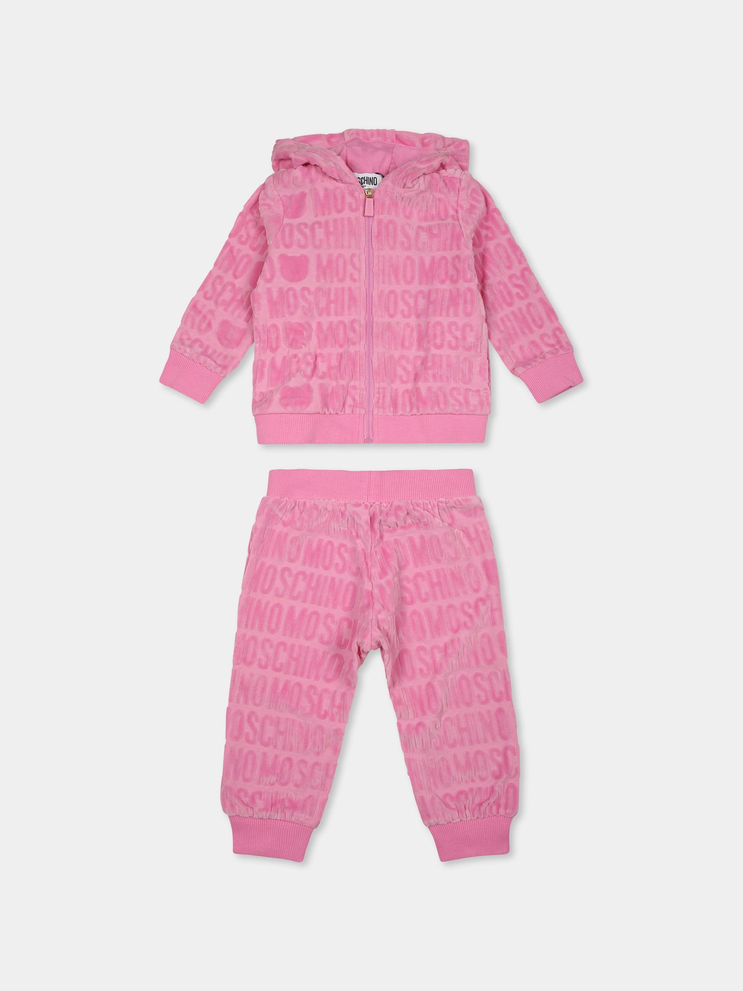 Completo rosa per neonata con logo all over,Moschino Kids,MMK04I LGB11 50243