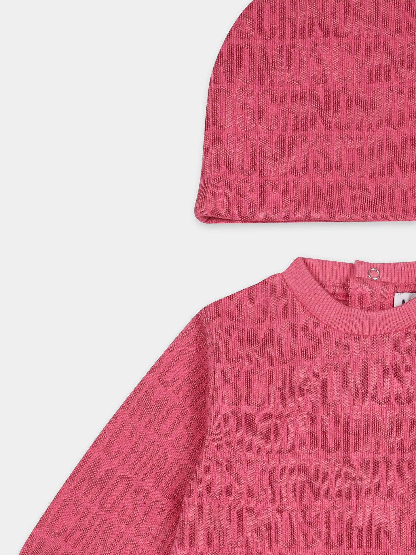 Set tutina fucsia per neonata con logo all over,Moschino Kids,MNY05Z M0J03 86197