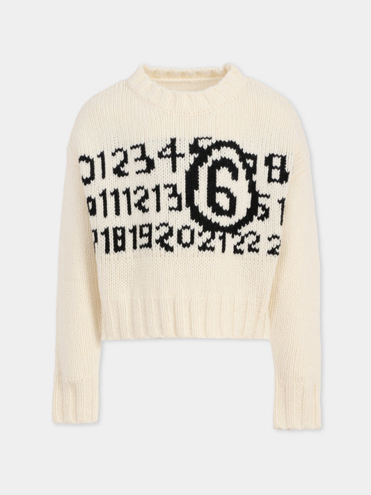 Maglione bianco per bambini con logo,Mm6 Maison Margiela,M60882-MM06M-M6101