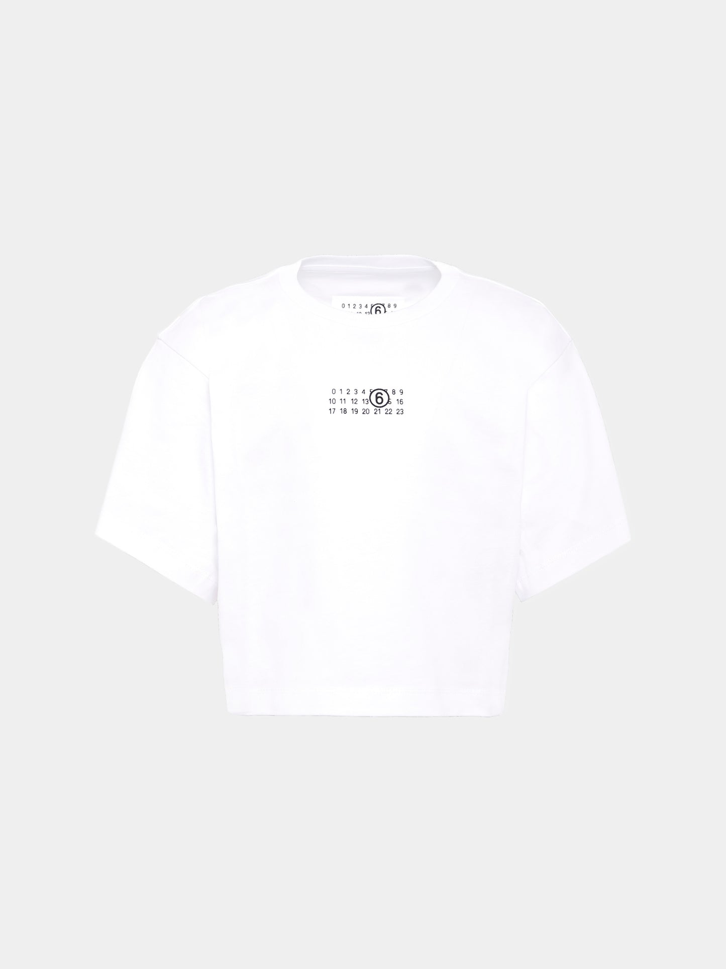 T-shirt crop bianca per bambina con logo numerico,Mm6 Maison Margiela,M60908-MM04I-M6100