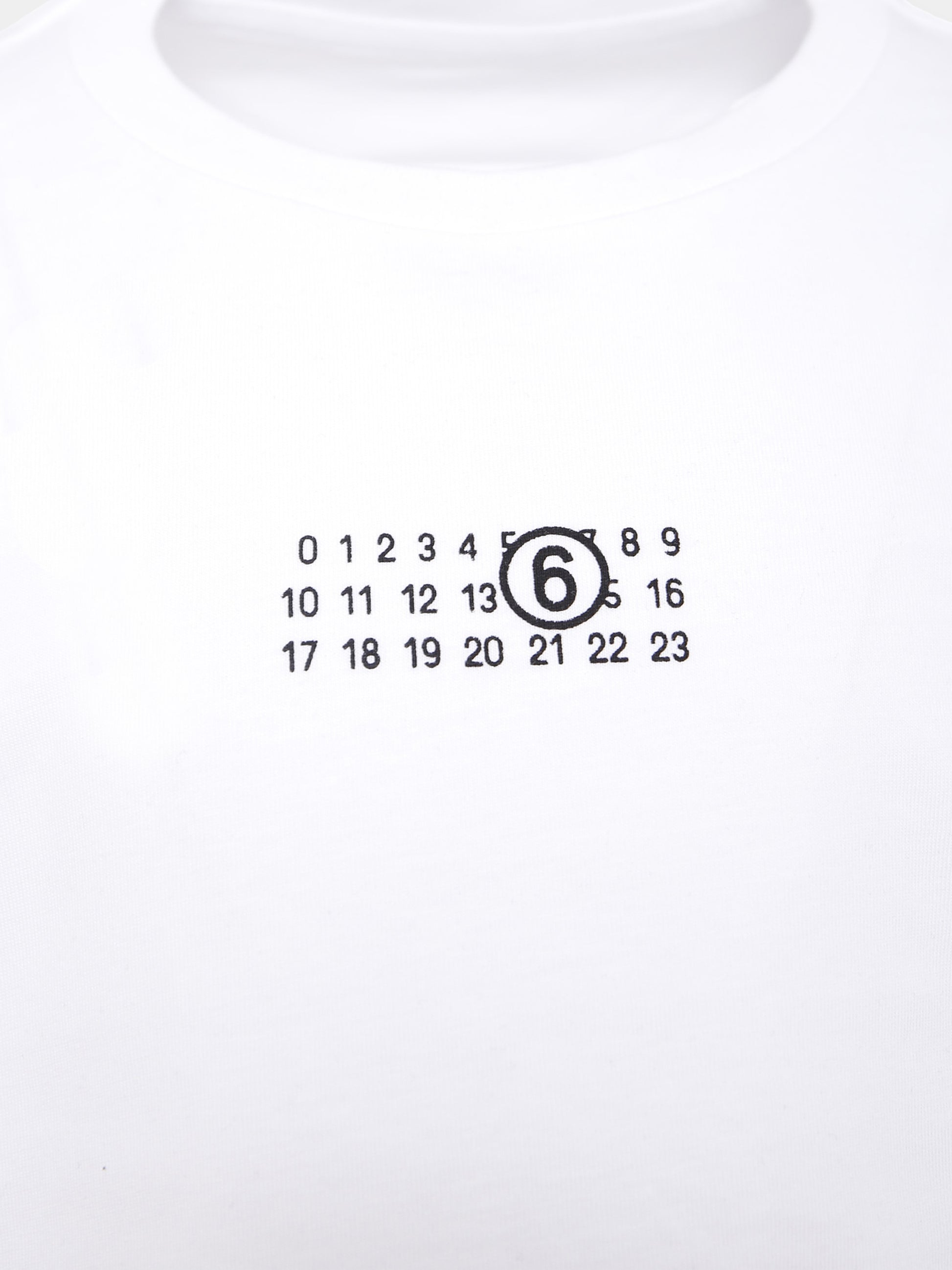 T-shirt crop bianca per bambina con logo numerico,Mm6 Maison Margiela,M60908-MM04I-M6100