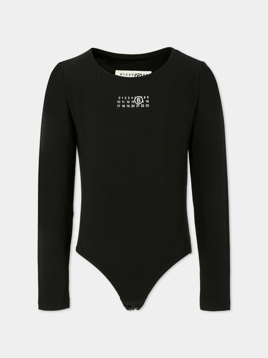 Body nero per bambina con logo bianco,Mm6 Maison Margiela,M60911-MM06L-M6900